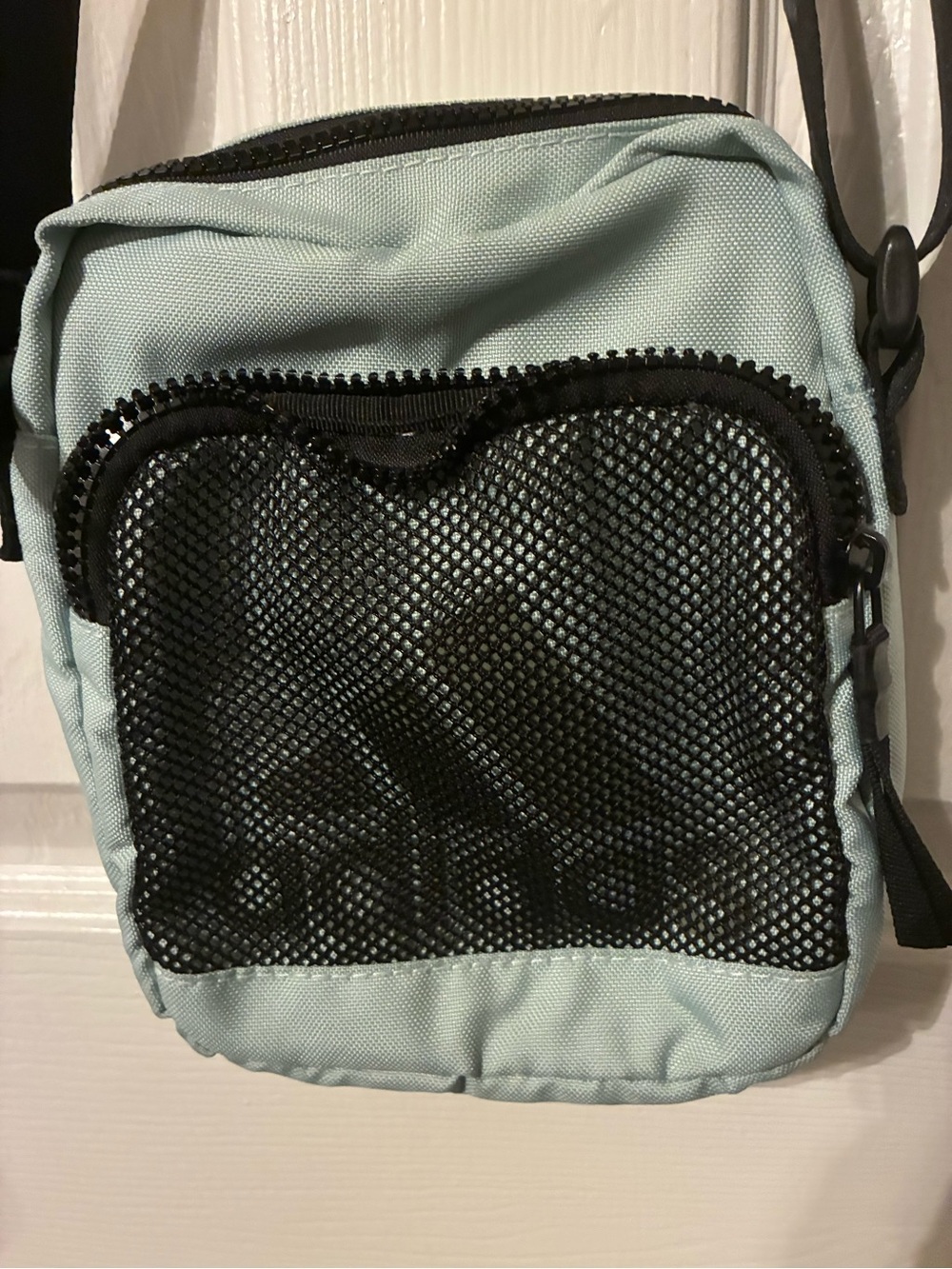 adidas Light Blue Crossbody Bag with Black Mesh Front